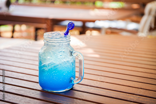 Cocktail glass with the Blue Hawaii.