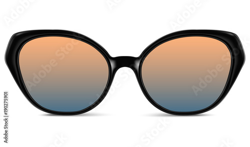 Sunglasses with blue lens and black plastic frame