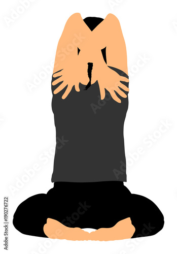 Woman exercises yoga, Yoga pose vector silhouette illustration isolated on white background. 