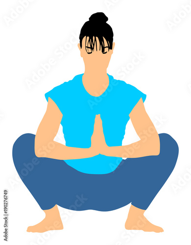Woman exercises yoga, Yoga pose vector silhouette illustration isolated on white background. 