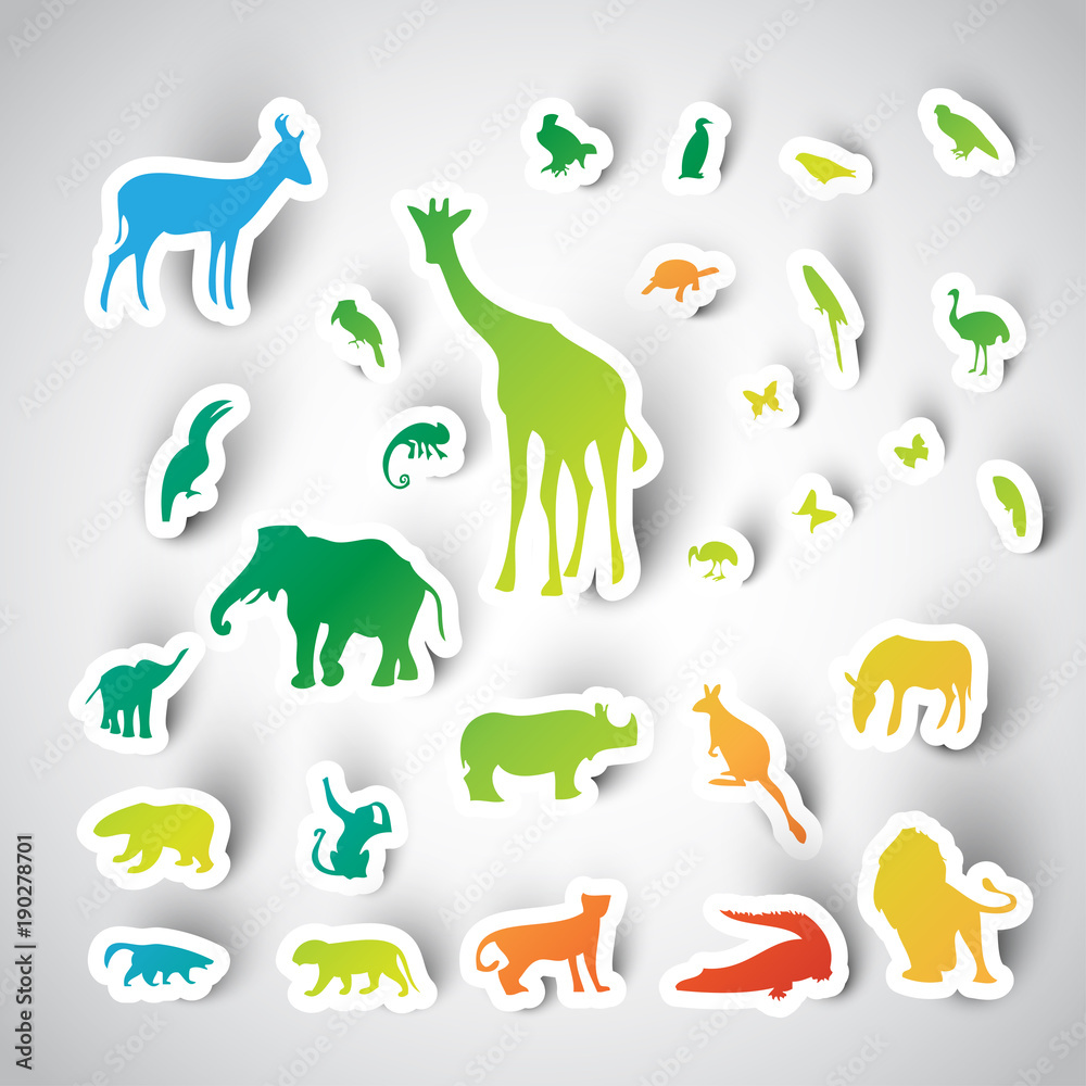 Zoo sticker animals collection, vector Zoo sticker animals collection, vector
