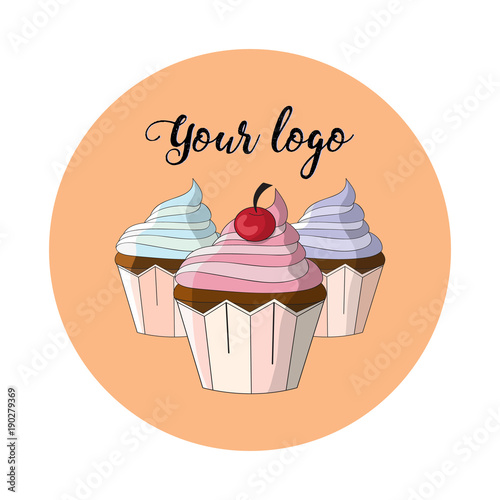 Logo. Vector image of colored cupcakes