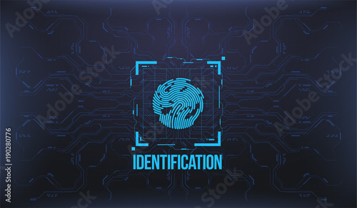 Finger Scan in Futuristic Style. Biometric id with Futuristic HUD Interface. Fingerprint Scanning Technology Concept Illustration. Identification System Scanning.