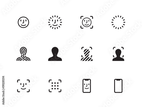 Face Scanning icons on white background. Vector illustration.