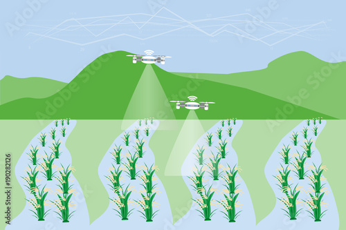 Internet of things in agriculture. Smart farm with wireless control. Vector illustration.