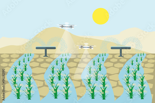 Internet of things in agriculture. Smart farm with wireless control. Vector illustration.