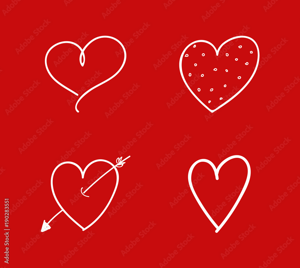 Cute heart sketches - collection. Valentine's Day, Woman's Day and Mother's Day. Vector.