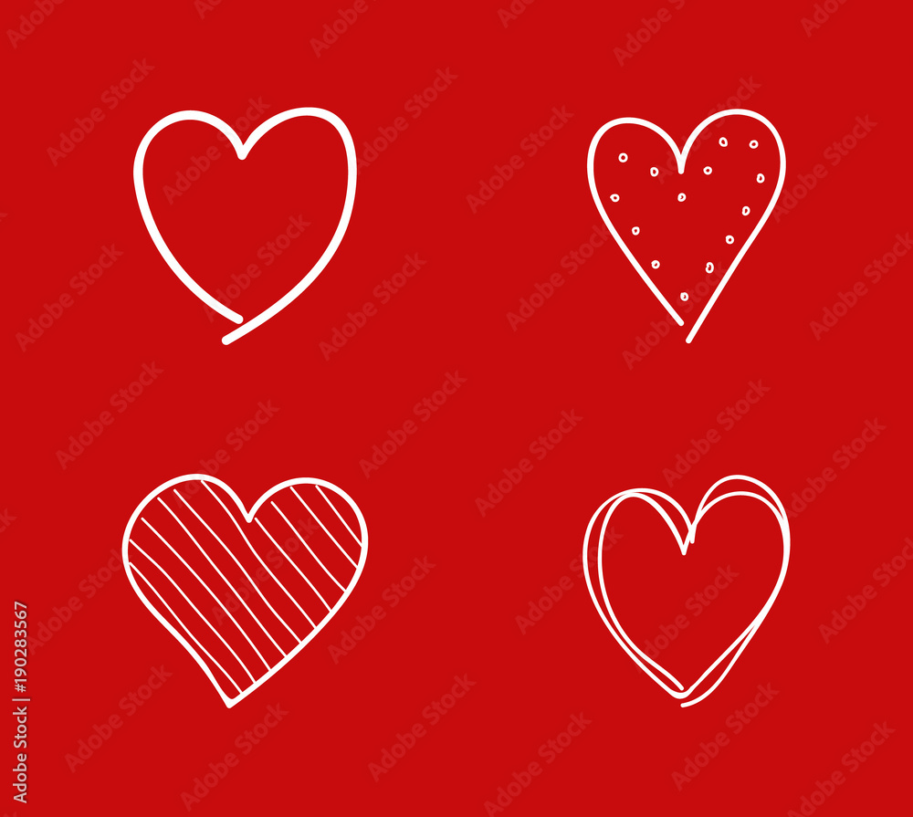 Cute heart sketches - collection. Valentine's Day, Woman's Day and Mother's Day. Vector.