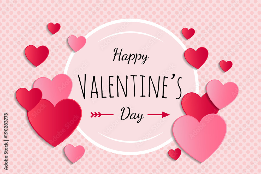 Valentine's Day - glossy card with paper cut hearts. Vector.