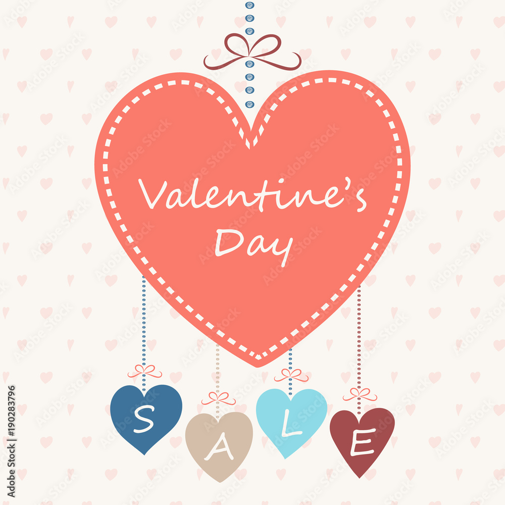 Valentine's Day Sale - vintage banner with hand drawn hearts. Vector.