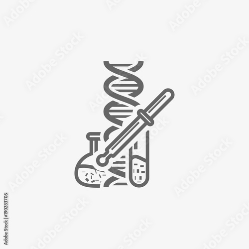 laboratory flask with pipette and dna vector icon