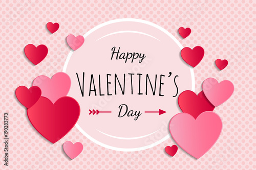 Valentine's Day - glossy card with paper cut hearts. Vector.