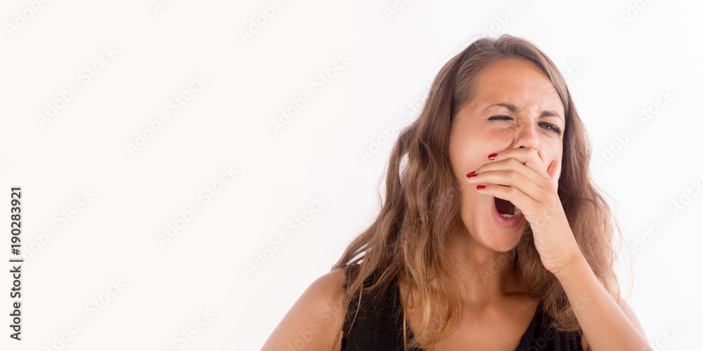 Fototapeta premium Sleepy beautiful girl, isolated photo with copy space.