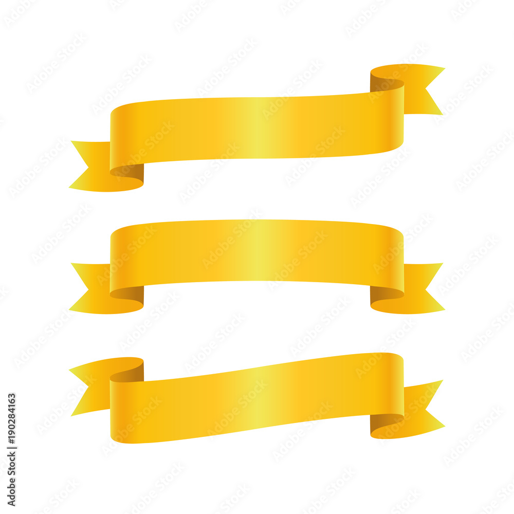 Set of golden ribbon bannes on white background, vector illustration Set of golden ribbon bannes on white background, vector illustration