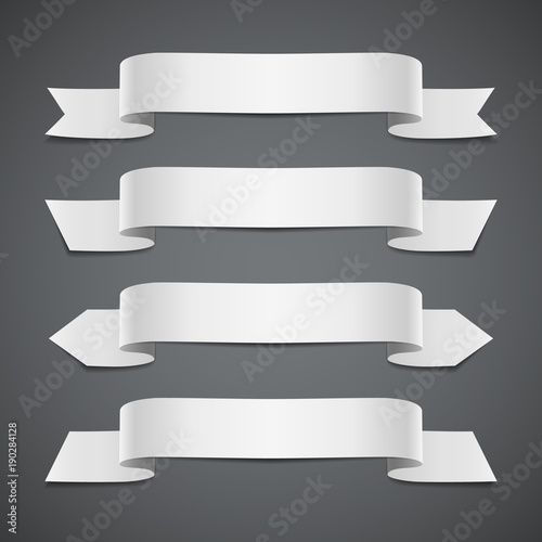 Set of decorative banners. White ribbons on the gray background, vector illustration