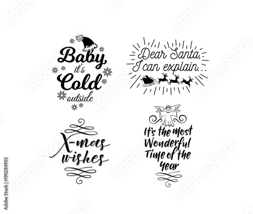 Christmas and New Year logo collection with decorate text and patterns. Vector illustration.