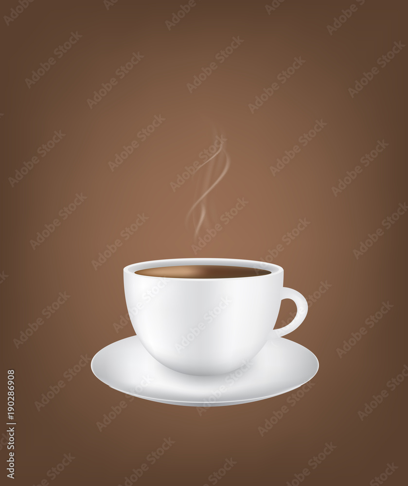 Fototapeta premium Coffee cup with smoke on dark background, vector