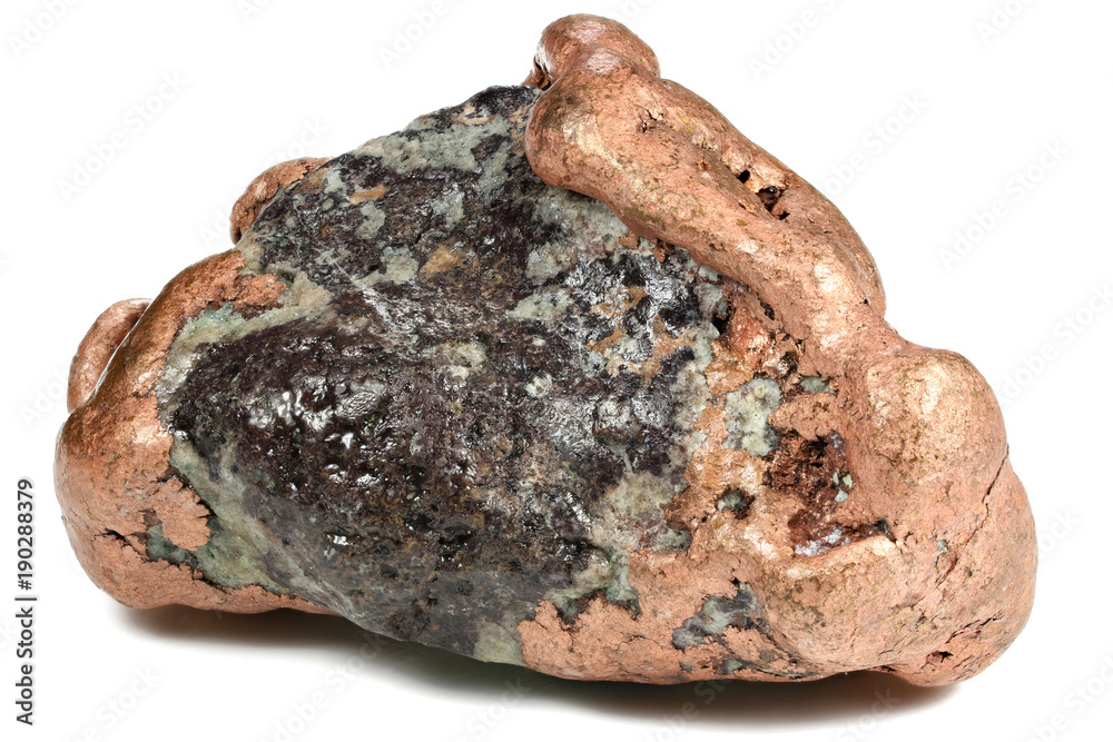 Obraz premium large native copper nugget (157 g) from Keweenaw, Michigan/ USA isolated on white background