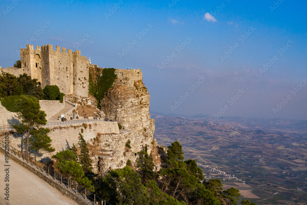 Historic castle of Venice  in Erice, Sicily sits high above the city below.CR2