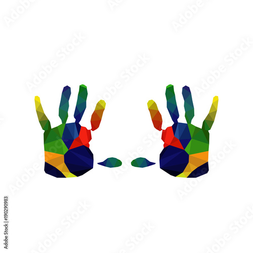 Creative background. Colorful hand prints.