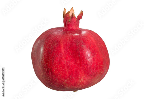 One fresh red pomegranate isolated on a white background.