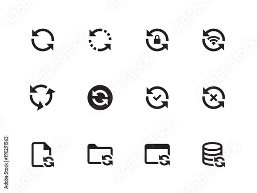 Synchronization icons on white background. Vector illustration.