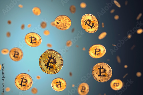 3d rendering of abstract bitcoin models background