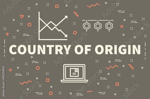 Slika na platnu Conceptual business illustration with the words country of origin