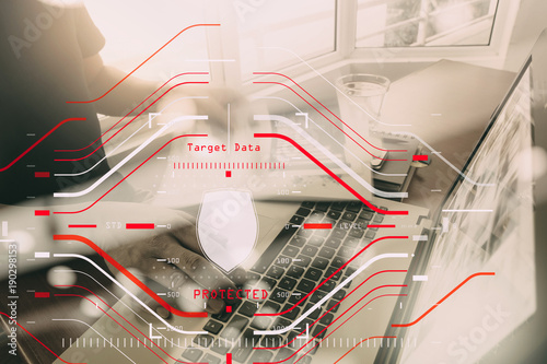 Data Security system Shield Protection Verification concept with computer halogram scanning on data of business and all technology