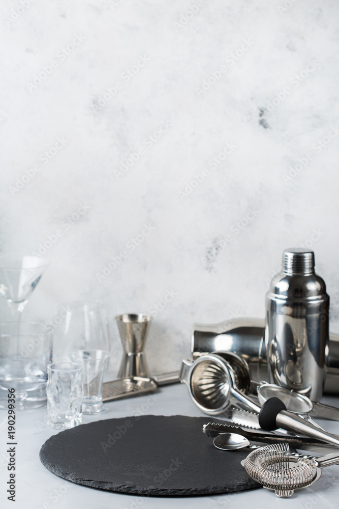 Set of bar tools for cocktails and for alcohol drink Set of bar tools for cocktails and for alcohol drink