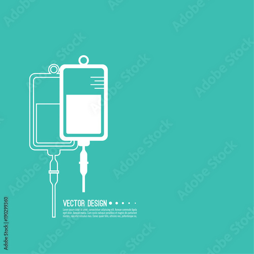 Vector iv bag icon. Saline symbol on background.  The concept of treatment and therapy, chemotherapy. Modern design, outline, linear