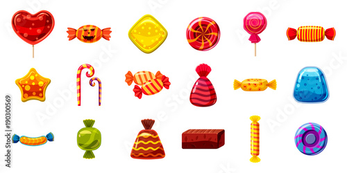 Candy icon set, cartoon style