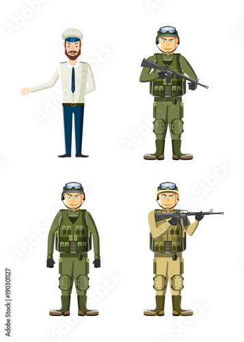 Army man icon set, cartoon style