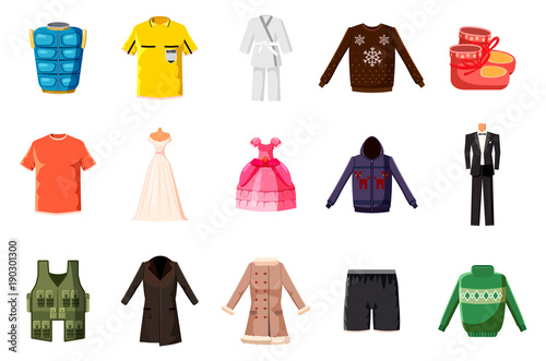 Clothes icon set, cartoon style