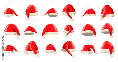 Santa hat icon set, cartoon style
