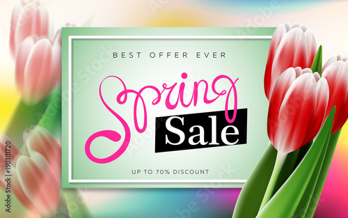 Spring Sale advertising banner with tulips and pretty lettering
