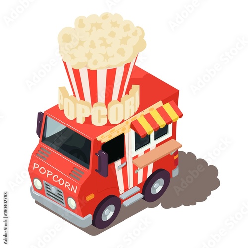 Popcorn machine icon, isometric style