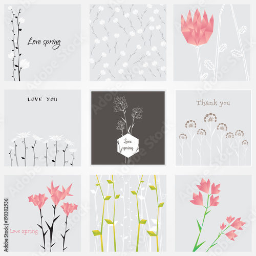 Abstract Polygonal Floral Natural Cards