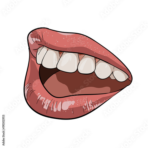A woman's mouth. Ajar. Calling.