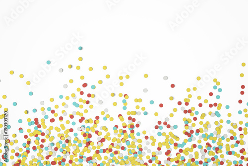 Colorful rounded paper carnival confetti abstract illustration isolated on colored backgroud.