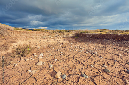 global warming. deep blue sky over drought earth