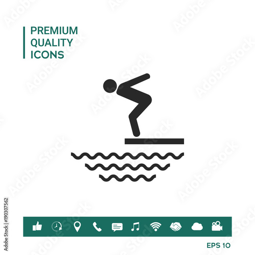 Swimmer on a springboard, Jumping into the water - icon