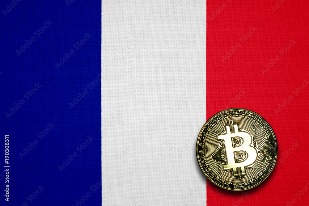 Gold Bitcoin with France flag in the background Gold Bitcoin with France flag in the background