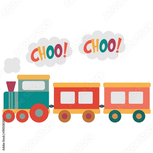 Vector illustration of a toy train with text choo choo!
