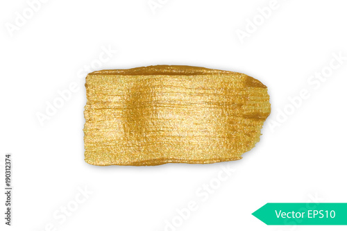Acryl paint texture stane dub. Gold acrylic brush stroke. Abstract background design vector illustration. Isolated grunge shape golden oil splash. Color paintbrush banner.