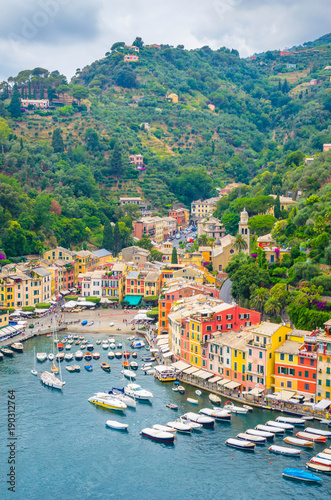 Beautiful bay with colorful houses in Portofino   Liguria  Italy
