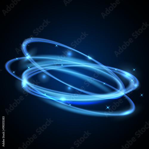 Blue glitter circle light with tracing sparkle effect. Glowing magic ring trace on a transparent background 
