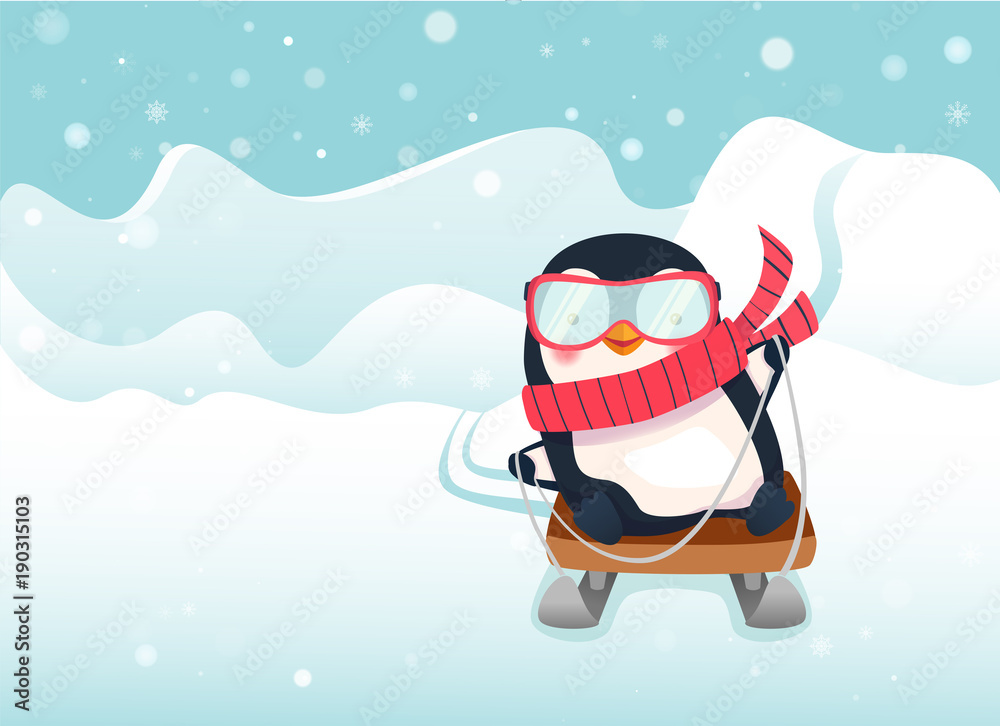 Fototapeta premium penguin on sled