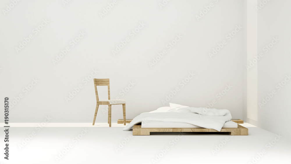 Bedroom and empty space on sunshine day for artwork room in condominium or hotel - Interior simple design - 3D Rendering Bedroom and empty space on sunshine day for artwork room in condominium or hotel - Interior simple design - 3D Rendering