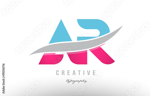 ar a r blue pink alphabet letter logo combination icon design